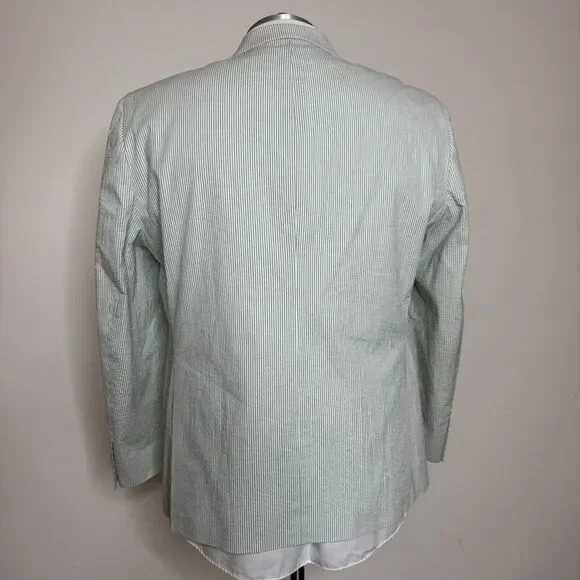Tommy Hilfiger 48R Blazer Sport Coat Mens Green Seersucker Stripe Cotton - Picture 4 of 11